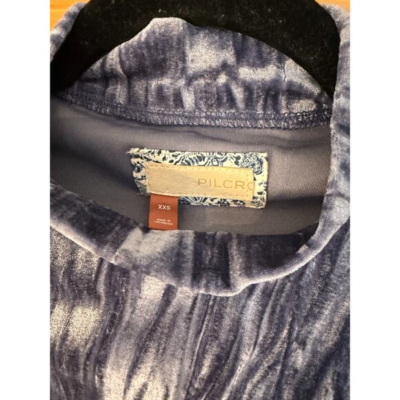 Pilcro Size XXS Short Sleeve Top Blue/Purple High Neck Velvet - Picture 4 of 5